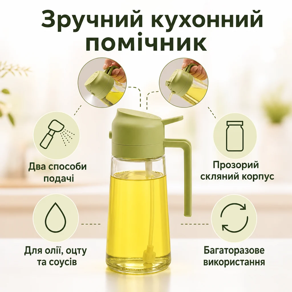 2-в-1 скляна пляшка-дозатор для олії з розпилювачем — Основні переваги