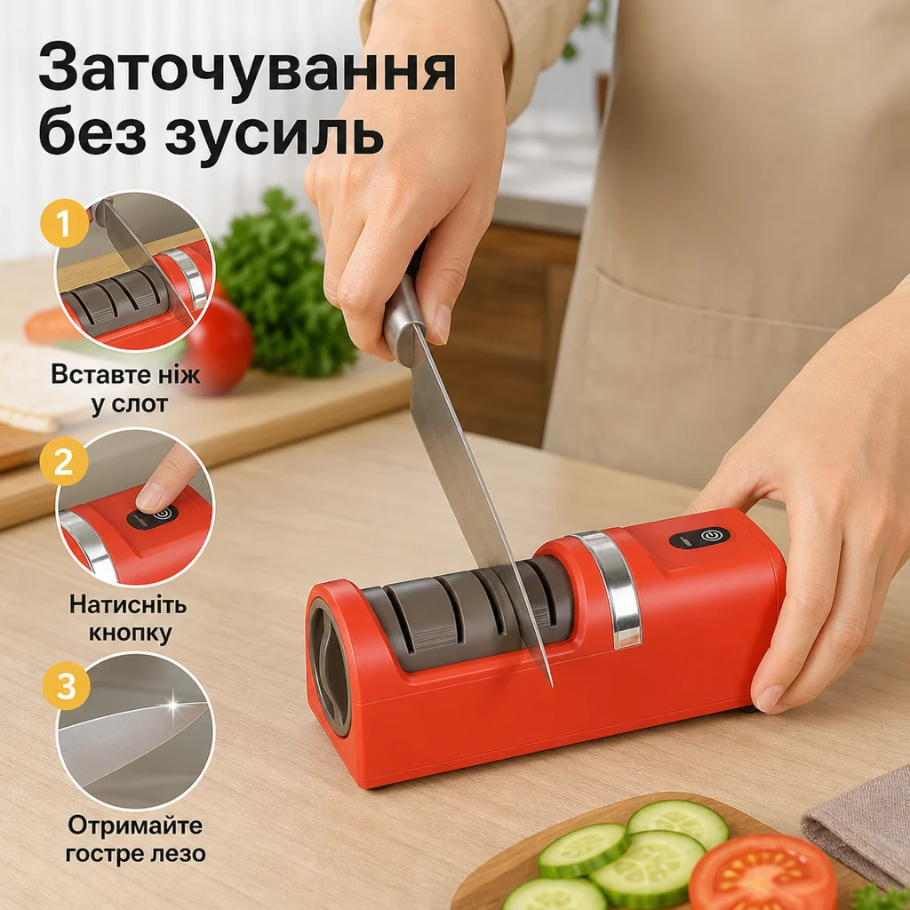 Автоматична електрична точилка для кухонних ножів — Товар у використанні