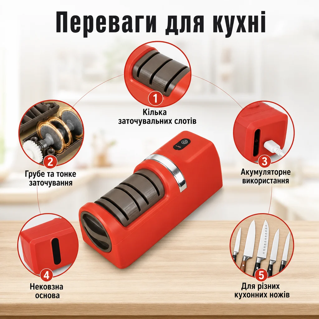 Автоматична електрична точилка для кухонних ножів — Основні переваги