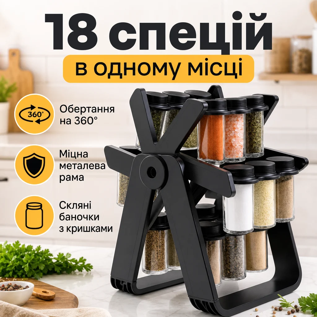Обертова підставка для спецій на 18 баночок — Головне зображення