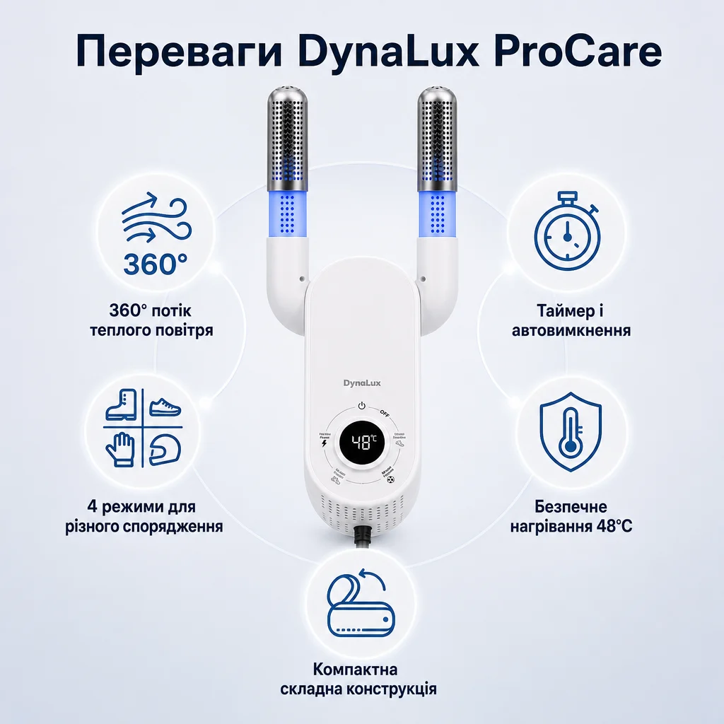 Електрична сушарка для взуття DynaLux ProCare — Основні переваги